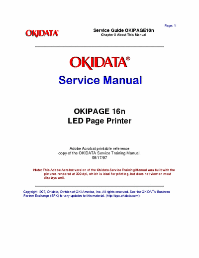 Oki Okipage 16n OKIPAGE 16n
LED Page Printer Service Manual